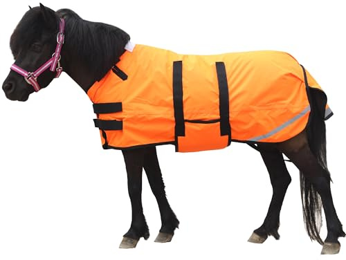 Leberna 300D Foal Turnout Rug (Orange, Medium(3'0-3'6)) | Miniature Weanling Donkey Pony Horse Foal Winter Rug with Belly Wrap, Reflective Safety, Adjustable Fit (150g Fill)