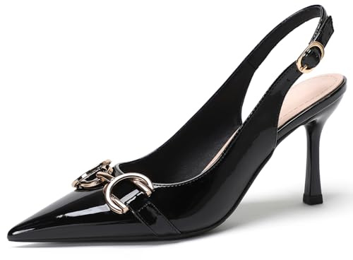 Decolleté Donna Vernice Slingback, Tacco A Spillo 7cm con Fibbia Metallizzata - per Ufficio & Matrimonio