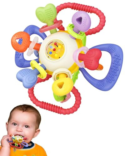 Infinno Sonaglio Dentizione Neonato 0-12 Mesi,Gioco Sensoriale Montessori in Silicone Alimentare,BPA Free-Regalo Bambino