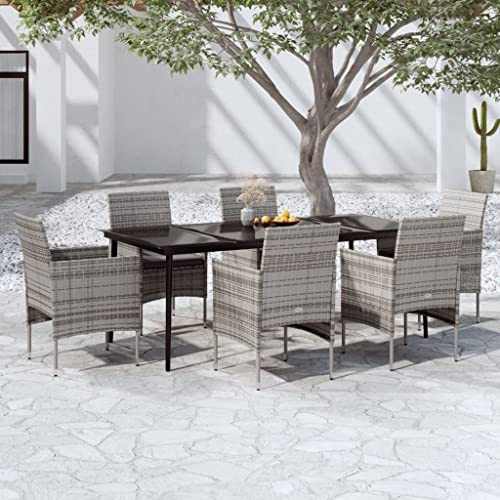 Qnhdfrt 7-Piece Grey PE Rattan Patio Dining Set with Cushioned Chairs