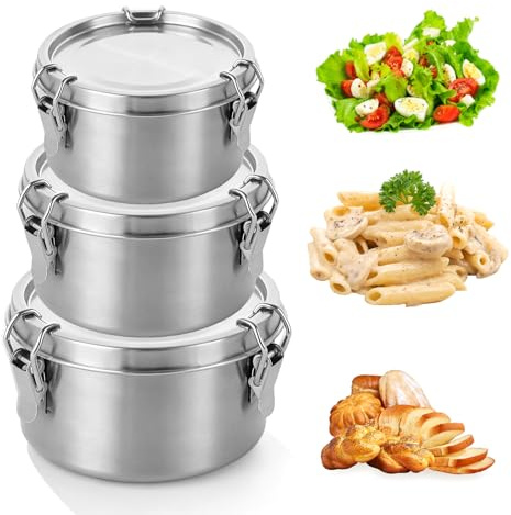 3 Stück Brotdose Edelstahl, Edelstahl Behälter Mit Deckel, Erwachsenen Lebensmittelbehälter, 200ml+400ml+650ml Edelstahl Brotdose, Auslaufsichere Lunchbox Edelstahl Für Snacks Obst, Müsli, Suppen