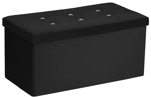 HOMSMYTH Premium Foldable Ottoman Storage Box with Padded Seat, Multipurpose Ottoman Storage Bench Velvet Footstool for Living Room, Bedroom or Hallway, Storage Box & Seat 76×38× 38cm (Black)
