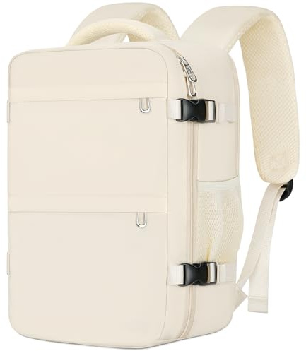 Cmezevi Reiserucksack 24L 40x30x20 cm, Flugzeug Handgepäck Kompatibel Ryanair/EasyJet, 15,6-Zoll Laptop Rucksack, Leichter Kabinenrucksack mit Trolley-Sleeve, für Business, Schule, Reisen - Beige