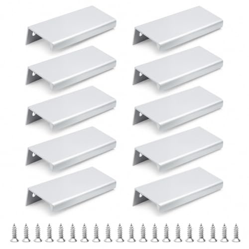 10PCS Finger Edge Pull Handles with Screws for Cabinet Kitchen Drawer White | Solid Aluminum Alloy,Brushed and Anodized Finish,Prevents Fading,Rust,&fingerprints,Classic Concealed Designs Versatile Style