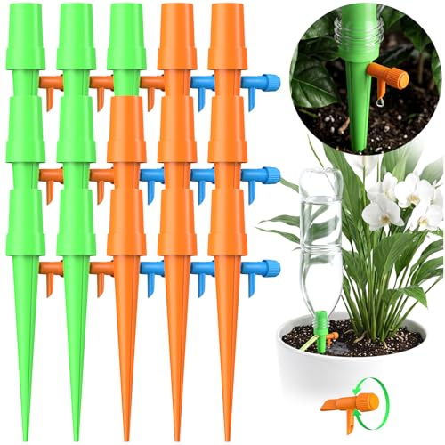 Irrigazione automatica, irrigazione automatica per interni, set di 15 sistemi di irrigazione, balcone e piante d'appartamento, ideale per le vacanze e per risparmiare tempo (arancione e verde)