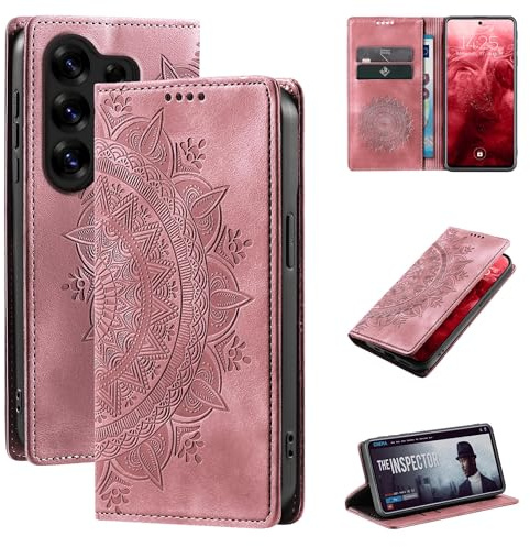LBH Handyhülle für Samsung Galaxy S26 Ultra Mandala Klapphülle RFID Schutz Kartenfächer Geldfach Design Cover Case Flipcase Rosa