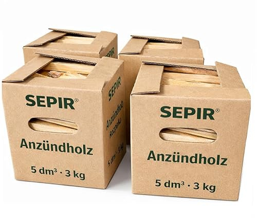 Kaminholz Anzündholz & Brennholz aus Kiefer und Fichte Kammergetrocknet 4 x 3 kg Karton 5dm³ - Feuerholz Anfeuerholz für Holzofen & Kamin