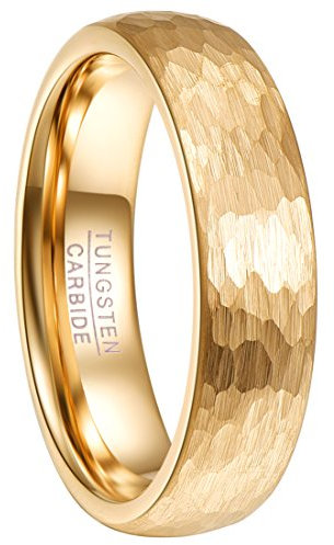 NUNCAD Ringe Gold Damen 6mm Wolfram Ring Facettiert Eheringe für Frauen Gehämmerte Paarring für Hochzeit, Versprechen, Alltag, Größe 60(19.1)