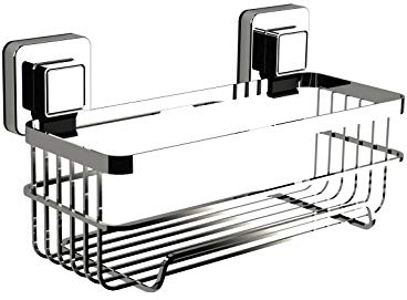 Showerdrape Pushloc Wall Mounted Double Edge Suction Bottle Basket, Chrome, No Drilling, Easy Installation
