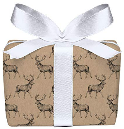 5er Set Geschenkpapier Bögen Hirsch Retro Kraftpapier Look natur Weihnachtspapier Geschenke Adventskalender, PEFC zertifiziertes Papier, 50 x 70 cm
