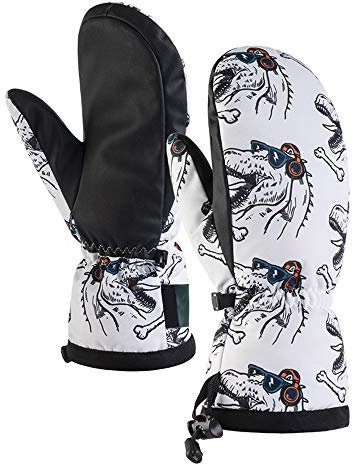 Winter Fäustlinge Damen Skihandschuhe Schnee Handschuhe Warm Snowboard Handschuhe Wasserdicht Winddicht Kinder/Herren Fausthandschuhe,Weiß,M