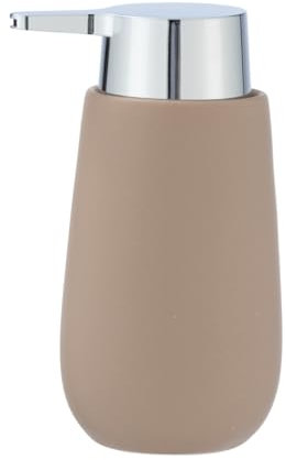 WENKO Seifenspender Badi, nachfüllbarer Flüssigseifenspender aus hochwertiger Keramik mit matter Oberfläche, Pumpkopf aus robustem Kunststoff, Füllmenge 320 ml, 9,5 x 16 x 8 cm, Sand