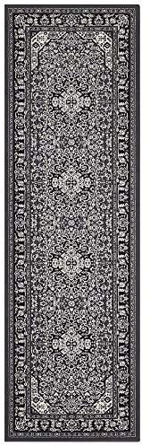 Nouristan Mirkan Orient Teppich – Wohnzimmerteppich Orientalisch Kurzflor Vintage Orientalischer Teppich für Esszimmer, Wohnzimmer, Schlafzimmer – Dunkelgrau, 80x250cm