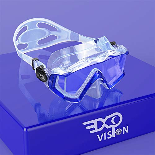 Pano 3 Fensteransicht Tauchmaske für Erwachsene, Schnorchel-Tauchmaske aus gehärtetem Glas, Premium-Schwimmbrille mit Nasenabdeckung zum Schnorcheln, Freitauchen, Schwimmen (Klares Blau)