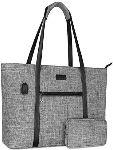 MOSISO Sacoche pour Ordinateur Portable Femmes avec Port USB, Compatible avec MacBook, 17-17,3 Pouces Notebook et Chromebook, Sac D'ordinateur de Voyage pour Travail avec Petit Pochette, Gris