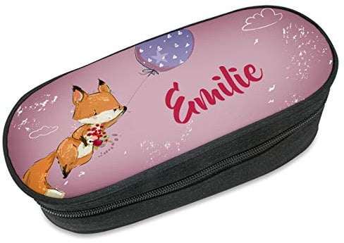 Unikatolo Federmäppchen Fuchs mit Name,rosa Stiftebox Federtasche, Geschenkidee Schulanfang, Schule, Kinder, Mädchen Blumen