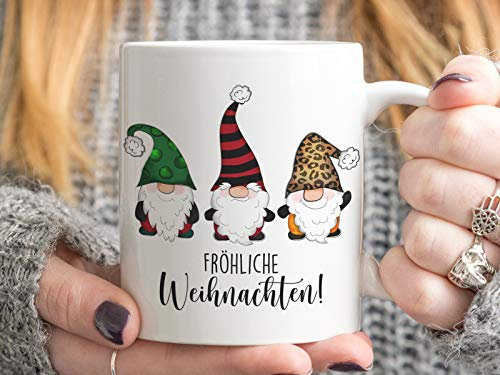 Tachinedas Kreativshop Weihnachtstasse mit Wichtel und Spruch Bedruckte Tasse Fröhliche Weihnachten