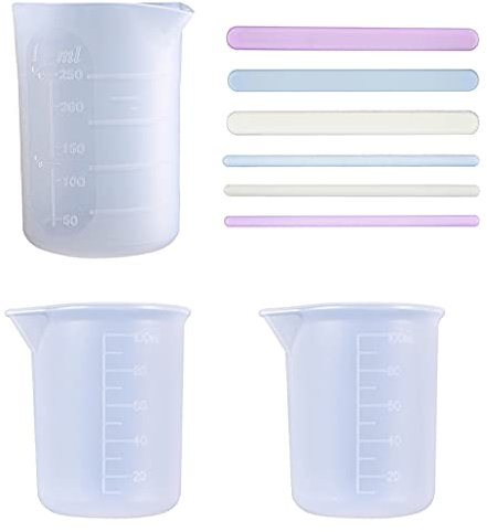 iSuperb 3PCS Vasos Medidores de Silicona 250ml 100ml y 6PCS Varilla para Agitar de Silicona, Vaso Silicona Resina de Mezcla Vaso Medidor y Varillas de Agitar Mezclar de Palos de Epoxi