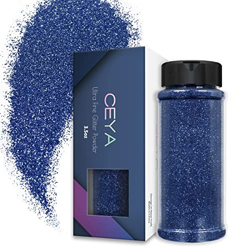 Ceya Poudre de paillettes ultra fines de 0,2 mm pour gobelet en résine, bijoux, nail art, visage, corps, festival, maquillage, scrapbooking, cartes de mariage, peinture, arts - 100 g - Bleu saphir