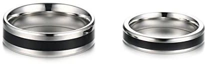 Daesar Paar Ringe Edelstahl mit Gravur, Eheringe Silber Schwarz ohne Stein Rund Bandringe Partnerringe für 2 Damen Gr.57 (18.1) & Herren Gr.70 (22.3)
