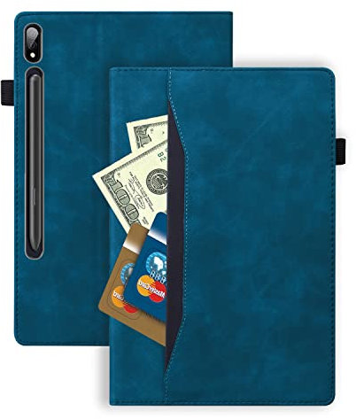 Rosbtib Funda para Samsung Galaxy Tab S8 Ultra 2022 14,6 Pulgadas (SM-X900/SM-X906), Cover Protectora PU Cuero con Función de Soporte Ranura para Tarjeta Funda de Tableta Galaxy Tab S8 Ultra - Azul