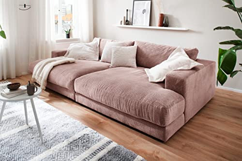 KAWOLA - Big Sofa Madeline - Zeitloses Designer Cord XXL Couch - Komfortabel & Eleganz - 290x86x170cm, Rosa, Polyester