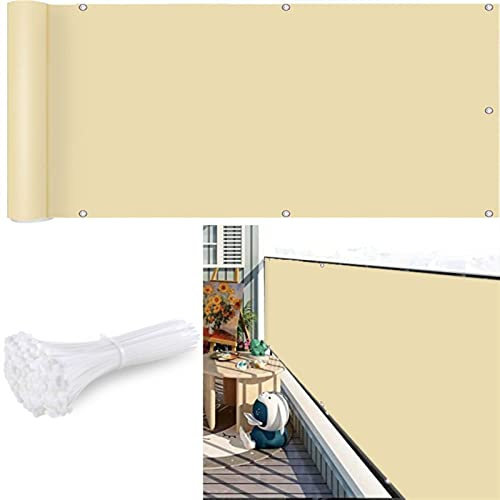 CHBIN Balkon Sichtschutz mit Ösen 70x550cm Privatsphäre Wasserdicht Balkonverkleidung Sichtschutzmatte für Balkon Terrasse Zaun, Beige