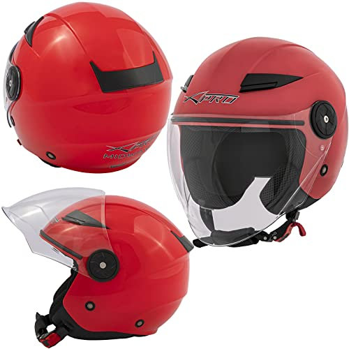 A-Pro Motorradhelm Jet Lange Visier Zertifikat ECE 22 Roller City Rot L