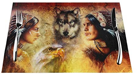 Gewebte Tischsets, 1–6 Sets, schöner indischer Mann, Frau, waschbares PVC, für Küche, Esstisch, 45 x 30 cm, 1 Stück