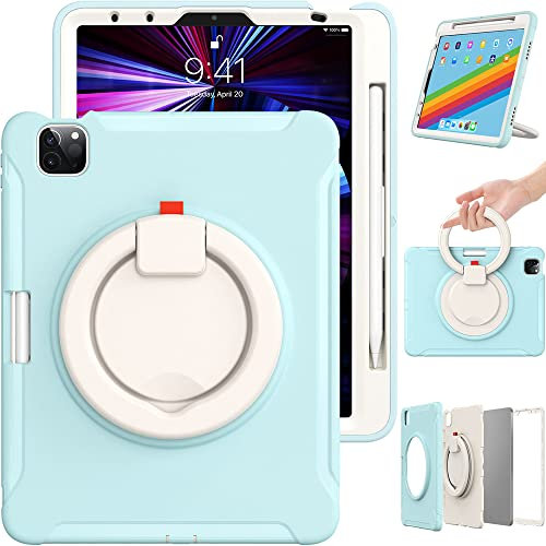 Custodia per iPad Air 5 Gen/4 Gen 10,9 pollici con maniglia, ultra leggera e resistente, per bambini con supporto girevole e portapenne, azzurro