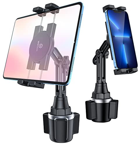 WixGear Tablet Holder for Car - Universal iPad Holder for Car with Adjustable Height, Cup Holder Mount, Large Clamp for 12.9 Devices, Heavy Duty and Sturdy Base