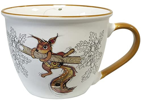 KIUB Bol timbale avec une anse - Motif ecureuil sur sa branche - matière porcelaine fine - contenance 550ML