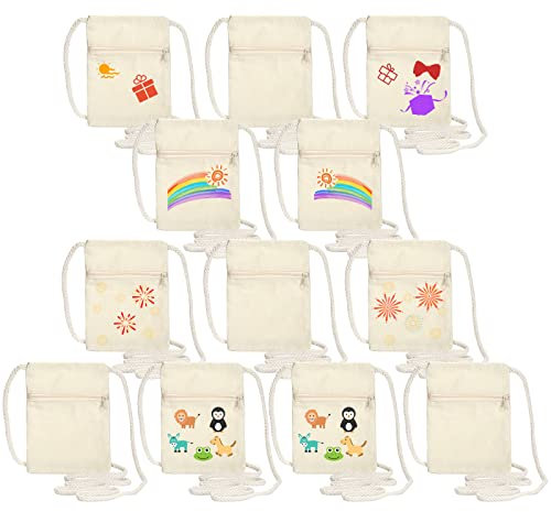 12 Stück Kinder Umhängegeldbeutel 18 x 12 cm Beige Stoffbeutel zum Bemalen für Kinder Brustbeutel für Geburtstagsfeier Schule Feier