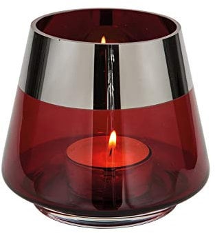 CULT at home Fink Windlicht Teelichthalter klein - Weihnachtsdeko - Geschenke für Frauen - Deko Weihnachten Adventsdeko - Tischdeko Hochzeit rot mit Silber farbenem Rand - Höhe 13 cm
