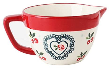 BESTonZON Grips Mixing Bowl Ceramic Batters Bowl Porcelain Mixing Bowl with Pour Spout and Handle Decorative Baking Tools for Making Cakes Pancake Waffle Pouring Storing Ceramic Milk Pitcher