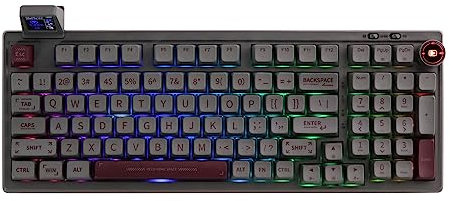 EPOMAKER RT100 97 Keys Gasket BT5.0/2.4G/USB-C Mechanical Gaming Keyboard with Customizable Display Screen, Knob, Hot Swappable Socket, 5000mAh Battery for Win/Mac (Black, Wisteria Linear Switch)