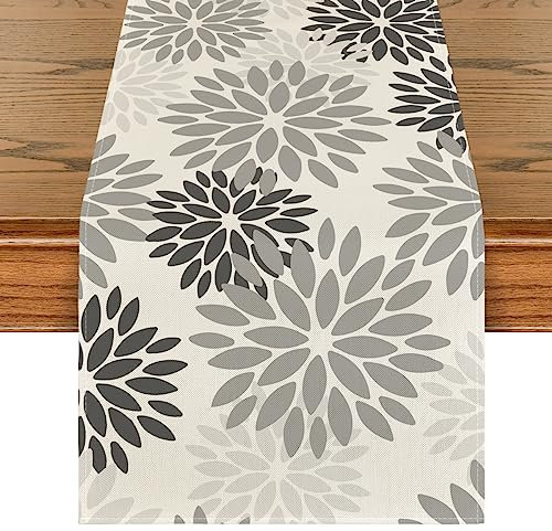 Artoid Mode Blumen Grau Dahlien Herbst Tischläufer, Saisonnal Sommer Küche Tisch Dekoration Drinnen Urlaub Party Dekor 40x100 cm