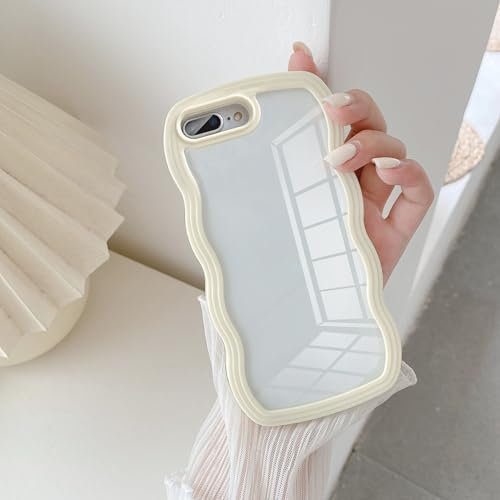 UEEBAI Case for iPhone 7 Plus and iPhone 8 Plus, Clear Case Cute Curvy Aesthetic Wave Wavy Frame Slim Shockproof Phone Bumper Cover Translucent Soft Pretty Protective TPU Case for girls women - Yellow