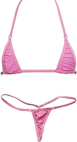 Czizitong Femmes Micro G-String Bikini 2 pièces Coulissant Top String Petit Soutien-Gorge Nouvelle (Rose)