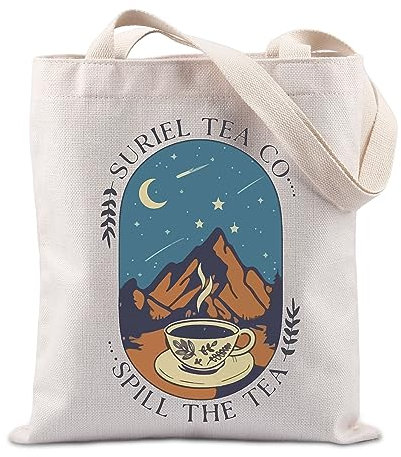 FUNYSO ACOTAR Geschenk Suriel Tea Co Tragetasche Buchwurm Geschenk Handtasche für Buchliebhaber, beige, 0