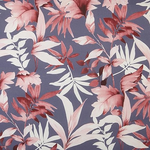 Kt KILOtela - Digitaler bedruckter Canvas-Stoff, Half Panama, Bio-Baumwolle, Dekoration, Polster, Kissen, Tischdecken, 100 cm Länge x 140 cm Breite, Garten Eden, Blumen, Grau, Granat - 1 Meter