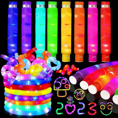 8 Stück Knicklicht Pop Tubes,LED Pop Tubes Fidget Toys,Party Supplies Leuchtstäbe,Knicklichter Armbänder Party Deko Set,Bunt Sensorik Spielzeug Pop Röhren Mitgebsel Kindergeburtstag für Kinder