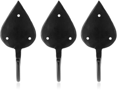 Fayesia Black Wall Hooks for Hanging - Blacksmith Hand Forged Iron Coat Hooks Wall Mounted - Keys, Hats, Robes etc - Multipurpose Single Prong Metal Hook - Screws Included - Set of 3 (Gothic)