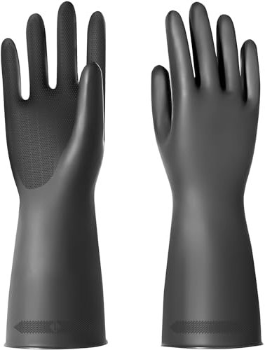 ZLLkeji Guantes Para Trabajo Impermeables Guantes de Limpieza Antideslizante Guantes de Goma Resistentes Alta Protección Química y Resistencia a La Abrasión Negro