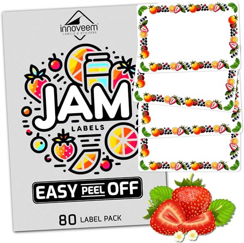 Jam Labels for Jars - 80 Easy Peel Off Jam Jar Labels, 67 x 45mm Self Adhesive Waterproof Jar Stickers with Easy Write Surface for Jams & Preserves by Innoveem