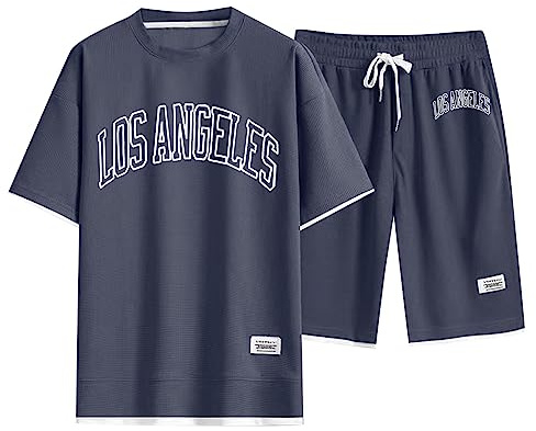 Männer Leicht Freizeitanzug Kurze Hose Bequeme Baggy Anzüge Sommer Kurzärmelig Freizeit Sportanzug T-Shirt Shorts Bedruck Komfort Herren Lässig 2-Teilig Kurz Lockere Hausanzug Im Haus
