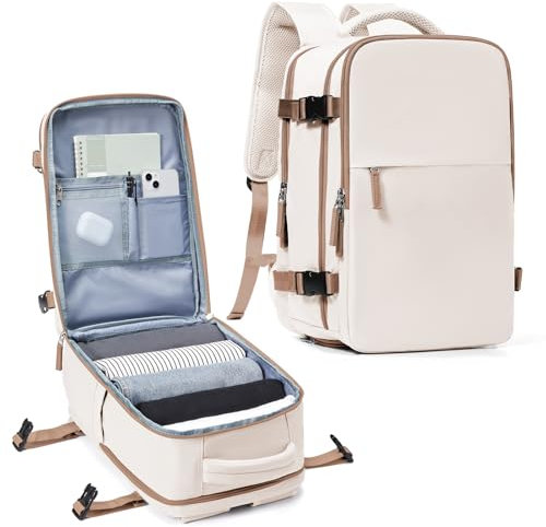 SZLX Sac à Dos Voyage Cabine Avion 40x20x25 pour Ryanair, Sac Bagage Cabine 45x36x20 Easyjet, Bagage à Main pour Femmes et Hommes,Sac Imperméable pour L'école de Travail de Randonnée Beige Marron