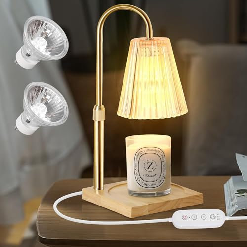 Paryou Verstellbarer elektrischer Kerzenwärmer mit 2h/4h/8h Timer, kabelgebundener Kerzenschmelzer, kompatibel mit Duftkerzen für Zuhause & Büro (Champagner + 2 Glühbirnen)