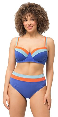 Ulla Popken Bikini con Glitter, Coppe morbide, Ferretto, Spalline Doppie e Coppa D Blu Acciaio 56 826342747-56
