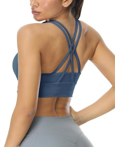 icyzone Damen Sport BH Starker Halt Gepolstert Training Yoga Top Fitness Gym BH (S, Pitch Blue)